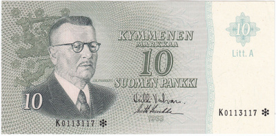 10 Markkaa 1963 Litt.A K-tähti, kl.8-9