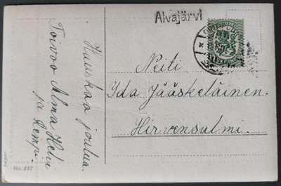 Pp.-leima ALVAJÄRVI / Pihtipudas 1928 saarismerkillä 128B