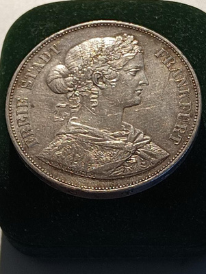 3 ½ guldenia 1861 tai 2 taaleria Saksa Frankfurt hopea .900