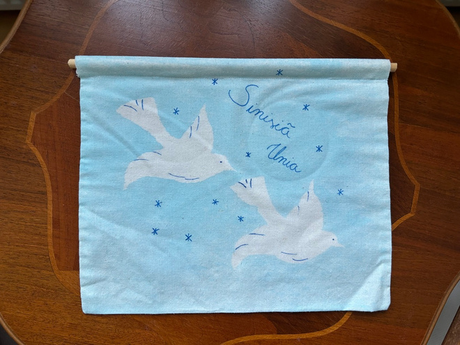 Sinisiä unia vintage kangastaulu ( 24 x 29 cm )