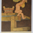 Lauri Santtu, lapsi saunomassa, postikortti 1940-luvulta - pikkukuva 1