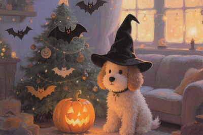 Halloween koiralla noitahattu