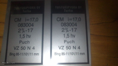 tyyppikilpi-tarra 083004 Tunturi Tiger 1984-87 rumpujarrulla
