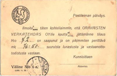 PAINOTUOTE ORAVAISTEN VERKATEHDAS MÄNTYHARJU-RISTIINA