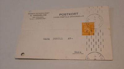 Firmakortti Maskin-Aktiebolaget E.Grönblom Åbo 1937 1938