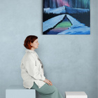 Käsin maalattu taulu 40 × 40 cm – revontulet ja vuoristomais - pikkukuva 3