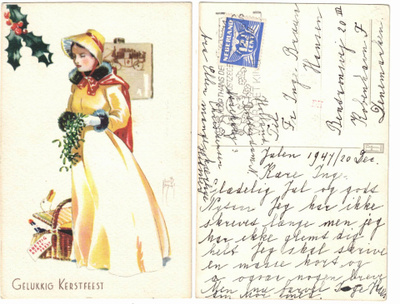 Vanha kortti, nainen, vuodelta 1947