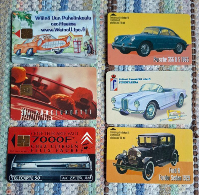 Auto aiheiset puhelinkortit mm. Ford Porsche Citroen