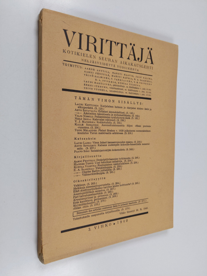Virittäjä 3/1940 : kotikielen seuran aikakauslehti
