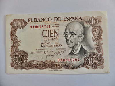 Espanja 100 pesetas 1970 HYVÄ Lähespakkasileä