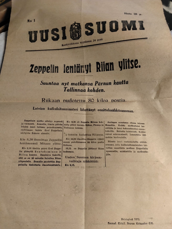 uusi suomi zeppelin lentänyt riian ylitse