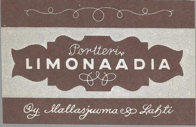 JUOMAETIKETTI PORTTERI LIMONAADIA OY MALLASJUOMA LAHTI SILEÄ