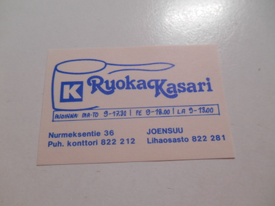 TT Etiketti K-Ruoka Kasari Joensuu