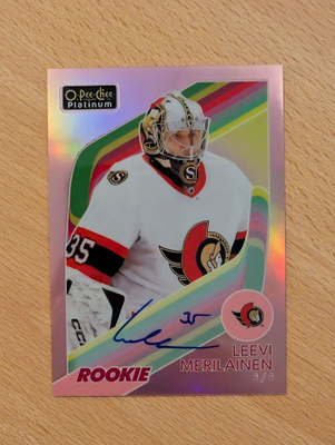 2023-24 OPC Platinum Leevi Merilainen Retro Red Rainbow Auto