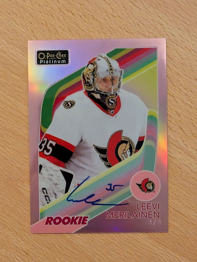 2023-24 OPC Platinum Leevi Merilainen Retro Red Rainbow Auto