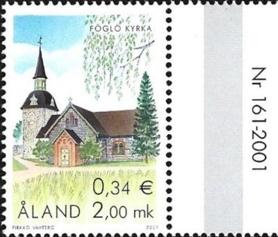 Ål 2001 Föglön kirkko 2,00 mk välilöpari numero ** LaPe 197