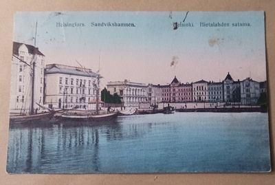 Helsinki, Hietalahden satama, jaaloja, pienveneitä, p. 1909