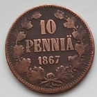 Aleksanteri II kupari 10 penniä vuodelta 1867. - pikkukuva 1