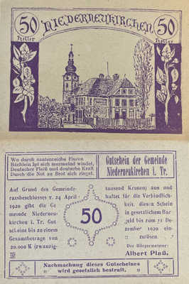 Itävalta 50 Heller 21.12.1920 Niederkirchen I. Tr.Ovh 0.65€