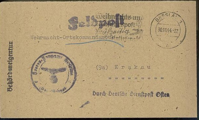 Saksa 1944 kp-kirje "Durch Deutsche Dienstpost Osten"