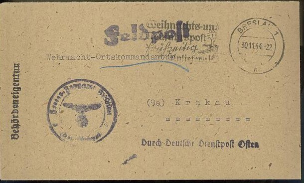 Saksa 1944 kp-kirje "Durch Deutsche Dienstpost Osten"