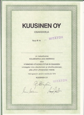 OKK 1975 Kuusinen Oy pörssi bla, Helsinki
