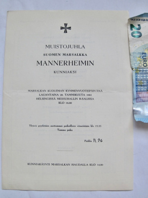 VANHA Ohjelma Muistojuhla Mannerheim 1961