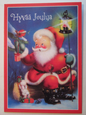 KULKEMATON JOULUPUKKI ISTUMASSA LYHTY KÄDESSÄ