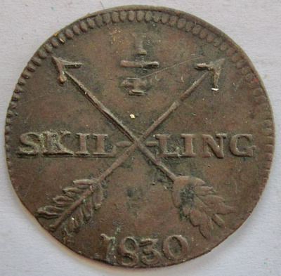 Ruotsi 1/4 skilling 1830 Aika Hyvä