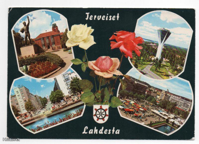 LAHTI: terveiset Lahdesta ja ruusut (vaakuna),vesitorni