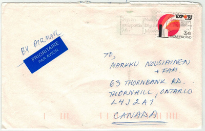 1992 EXPO92 kirje Kanadaan