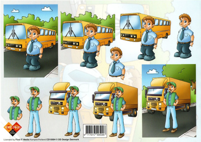 3D "°BUSSIKUSKI JA KUORMA-AUTON KULJETTAJA°" /Card Deco