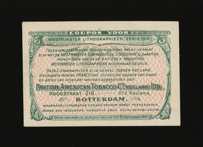 British American Tobacco Co. Ltd tupakka kuponki, 1914