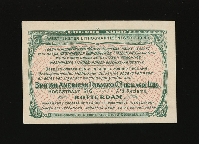 British American Tobacco Co. Ltd tupakka kuponki, 1914
