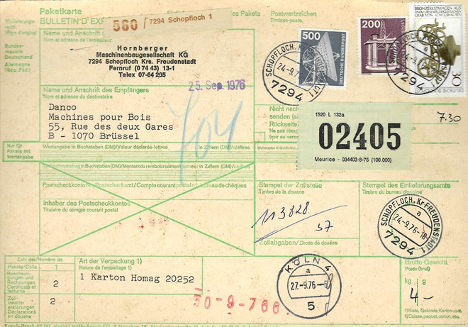 PAKETKARTE 24.9.76 SCHOPFLOCH. KR FREUDENSTADT 1 LEIMA BELGI