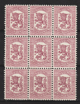 1918 Vaasan mallin 40pennisen 9kpl arkin osa leimaamattomana