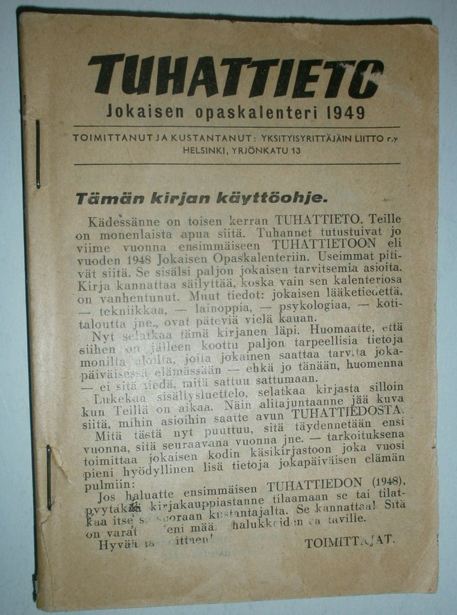 Tuhattieto. Jokaisen opaskalenteri 1949.