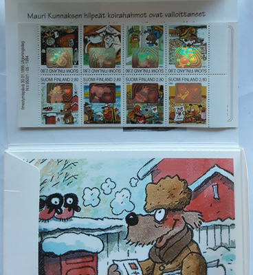 Mauri Kunnas postikortit ja-merkit 1995 postimerkkikeskus