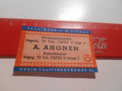 TT Etiketti Puijo Siirtomaatavaroita A.Ahonen V linja 7