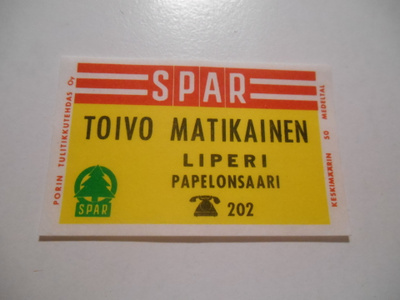 TT Etiketti SPAR Toivo Matikainen Liperi Papelonsaari