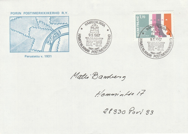 ERIKOISLEIMA , Hämeenlinnan postimerkkikerho 50v ,9.5.1987