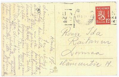 1950 12mk punainen leijona postikortti