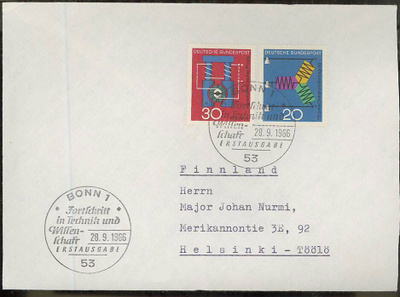 BRD Mi 521-2 FDC Suomeen