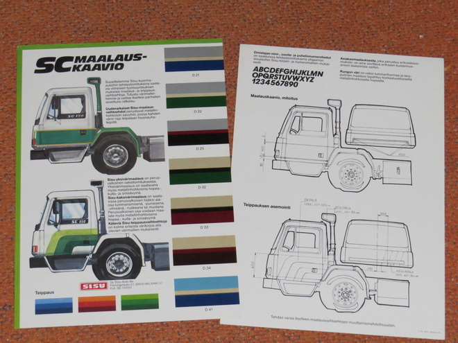 1982 Sisu SC maalauskaavio esite - KUIN UUSI - kuorma-auto