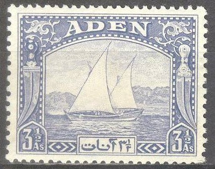 (SA0492) ADEN, 1937 (Dhow, 3½a., gray blue). Mi # 7. MLH*