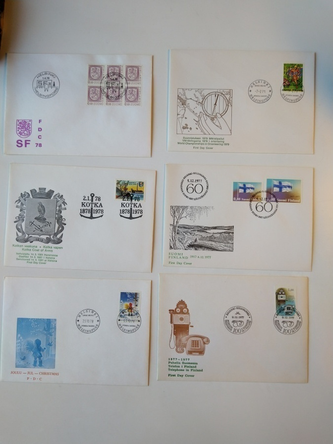 Ensipäivänkuoria FDC 6 kpl 1977 1978 1979