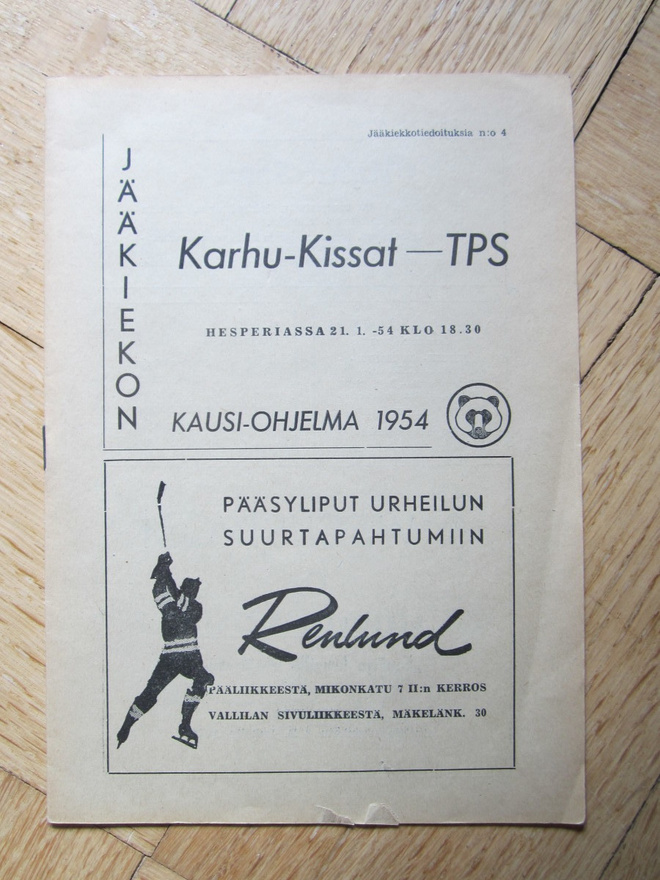 KARHU-KISSAT 1954 KAUSI-OHJELMA