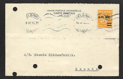 Postilähetys - 1,25/0,50mk (LAPE 171 II) Hki18.9.1933