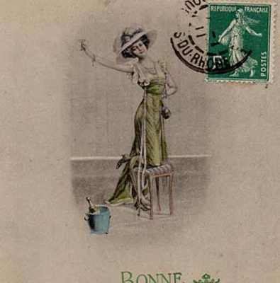 NAINEN / Viktoriaanisen ajan lady ja kuohuviini. 1900-l.