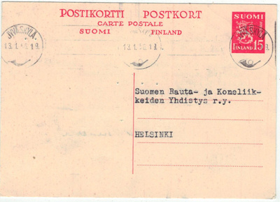 M30 1952 15mk ehiökortti JYVÄSKYLÄ -56